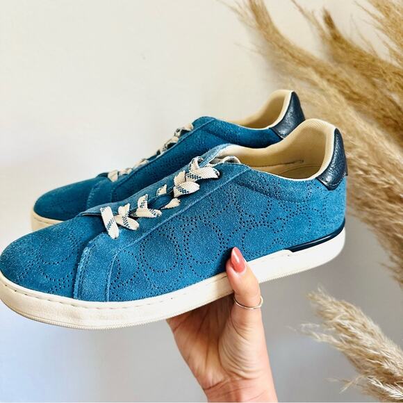 COACH Cobalt Blue White Perforated Logo Suede Clip C Mens Low Top Sneakers 8.5 - Picture 10 of 15